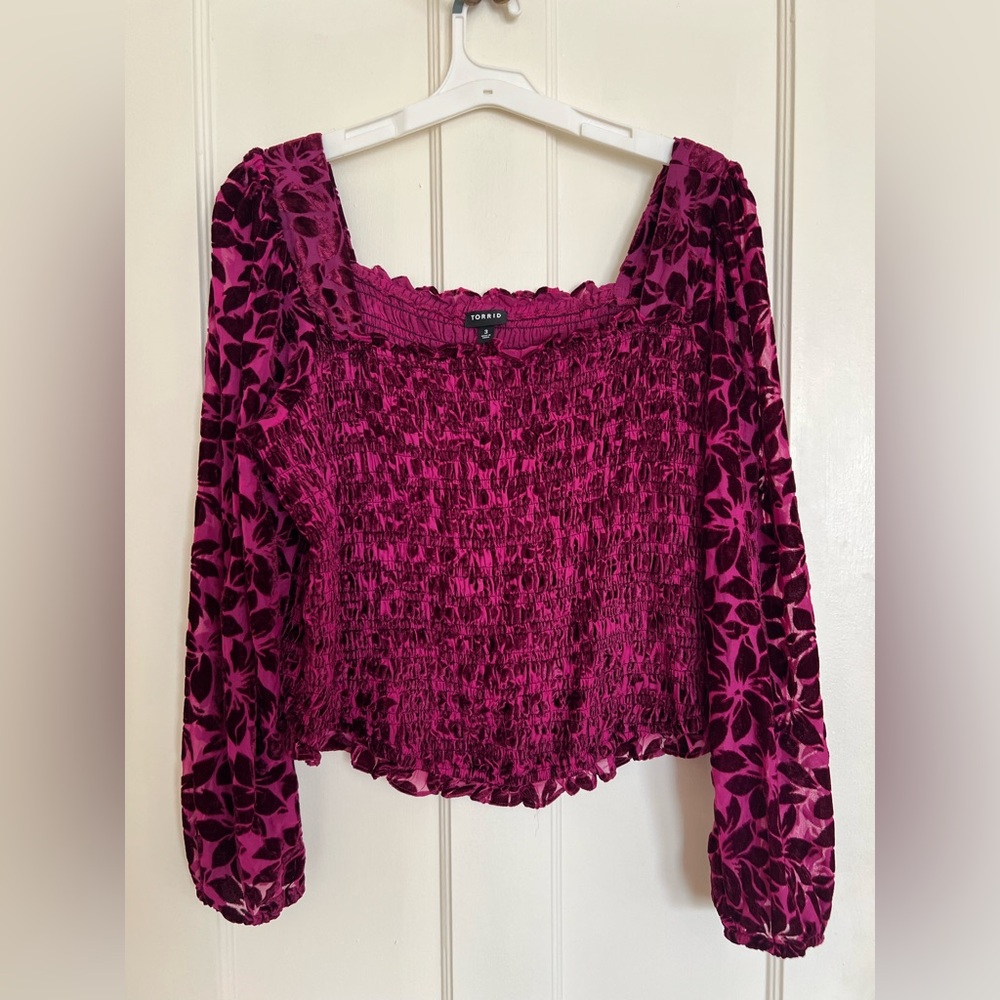 Torrid Purple Floral Smocked Blouse